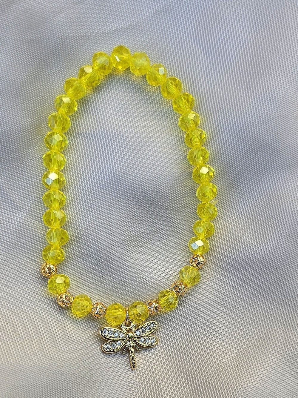 Yellow Crystal Dragonfly Stretch Bracelet